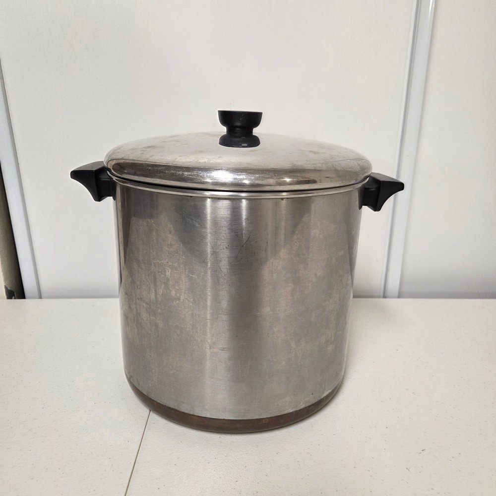 Vintage Revere Ware 1801 12 Qt Copper Clad Stainless Stock Pot with Lid USA
